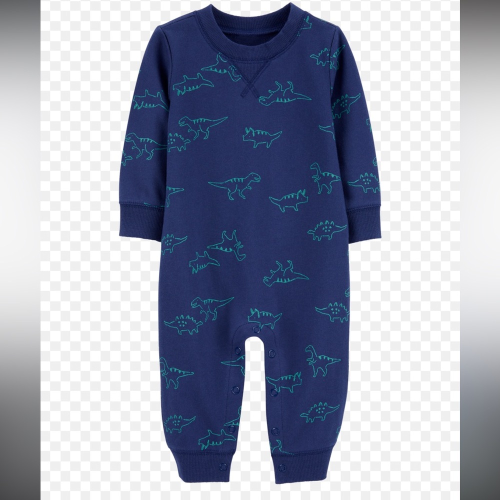 NWT Baby Dinosaur Print French Terry Long-Sleeve Jumpsuit - Blue 6m